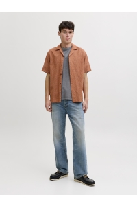 Jack and Jones JPRBLUWINSON PRINT DOBBY S/S SHIRT : amber brown/relaxfit