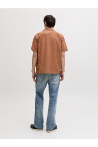 Jack and Jones JPRBLUWINSON PRINT DOBBY S/S SHIRT : amber brown/relaxfit