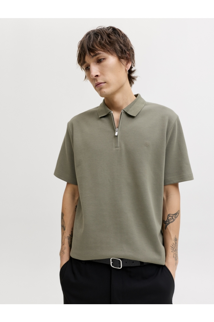 Jack and Jones JPRBLAETHAN SS ZIP POLO SN smokey olive