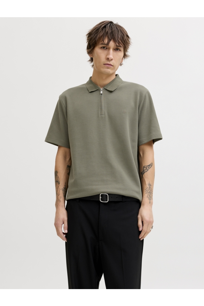 Jack and Jones JPRBLAETHAN SS ZIP POLO SN smokey olive