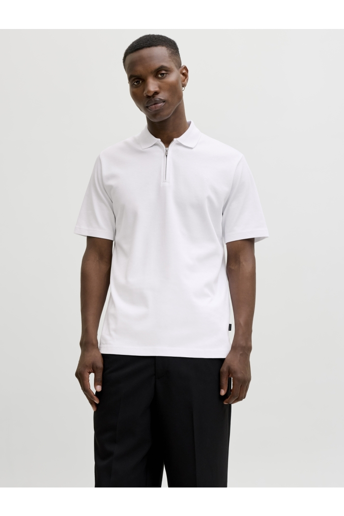 Jack and Jones JPRBLAETHAN SS ZIP POLO SN bright white