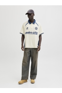 JACK&JONES ORIGINALS JCOCLUB RIBBED FOOTBALL POLO SS bright white