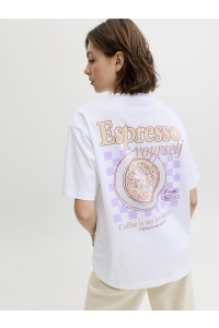 Jack and Jones JXLATTE SS LOOSE TEE JRS bright white/espresso