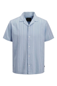 Jack and Jones JPRBLARIVER LINEN BL. DOBBY SS SHIR: chambray blue/stripes