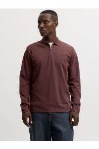 Jack and Jones JPRBLAETHAN LS ZIP POLO bitter chocolate