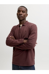 Jack and Jones JPRBLAETHAN LS ZIP POLO bitter chocolate