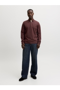 Jack and Jones JPRBLAETHAN LS ZIP POLO bitter chocolate
