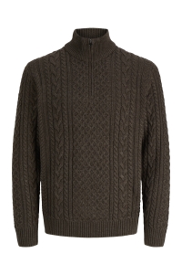 Jack and Jones JPRBLUCALLUM CABLE KNIT HALF ZIP ganache/melange