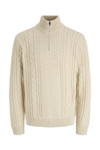 Jack and Jones JPRBLUCALLUM CABLE KNIT HALF ZIP parchment/melange
