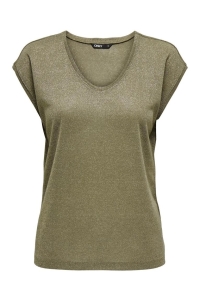 ONLY ONLSILVERY S/S V NECK LUREX TOP JRS: falcon/tone in tone lurex