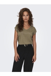 ONLY ONLSILVERY S/S V NECK LUREX TOP JRS: falcon/tone in tone lurex