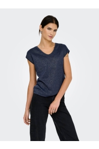 ONLY ONLSILVERY S/S V NECK LUREX TOP JRS: night sky