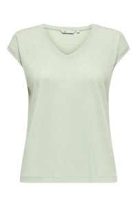 ONLY ONLSILVERY S/S V NECK LUREX TOP JRS: green lily/tone in tone lurex