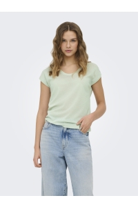 ONLY ONLSILVERY S/S V NECK LUREX TOP JRS: green lily/tone in tone lurex