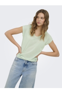 ONLY ONLSILVERY S/S V NECK LUREX TOP JRS: green lily/tone in tone lurex