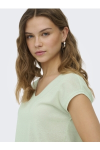 ONLY ONLSILVERY S/S V NECK LUREX TOP JRS: green lily/tone in tone lurex