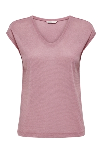 ONLY ONLSILVERY S/S V NECK LUREX TOP JRS: bonbon/tone in tone lurex