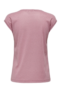 ONLY ONLSILVERY S/S V NECK LUREX TOP JRS: bonbon/tone in tone lurex