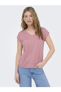 ONLY ONLSILVERY S/S V NECK LUREX TOP JRS: bonbon/tone in tone lurex