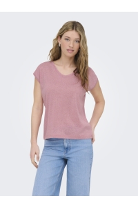 ONLY ONLSILVERY S/S V NECK LUREX TOP JRS: bonbon/tone in tone lurex