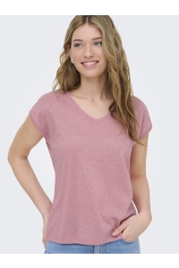 ONLY ONLSILVERY S/S V NECK LUREX TOP JRS: bonbon/tone in tone lurex