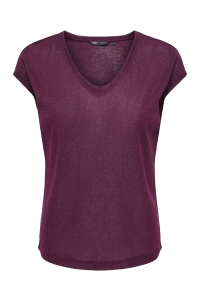 ONLY ONLSILVERY S/S V NECK LUREX TOP JRS: fig/tone in tone lurex