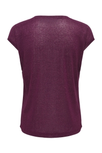 ONLY ONLSILVERY S/S V NECK LUREX TOP JRS: fig/tone in tone lurex