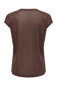 ONLY ONLSILVERY S/S V NECK LUREX TOP JRS: deep mahogany/tone in tone lurex