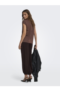 ONLY ONLSILVERY S/S V NECK LUREX TOP JRS: deep mahogany/tone in tone lurex
