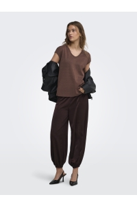 ONLY ONLSILVERY S/S V NECK LUREX TOP JRS: deep mahogany/tone in tone lurex