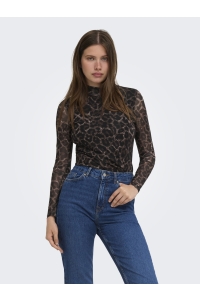 ONLY ONLERICA L/S HIGH NECK TOP JRS raw umber/black leo vibe
