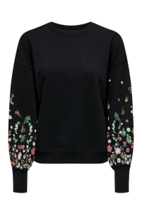 ONLY ONLBROOKE L/S O-NECK FLOWER SWT NOO: black/sleeve flower