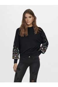 ONLY ONLBROOKE L/S O-NECK FLOWER SWT NOO: black/sleeve flower