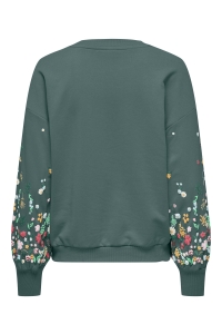 ONLY ONLBROOKE L/S O-NECK FLOWER SWT NOO: balsam green/sleeve multi flower