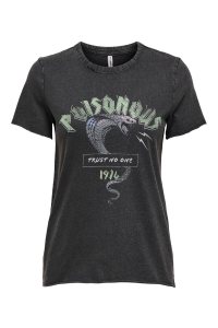 ONLY ONLLUCY LIFE REG S/S SNAKE BOX TOP : black/poisonous