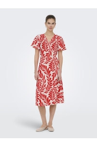 ONLY ONLCALI LIFE S/S WRAP DRESS WVN NOO: poppy red/leaf