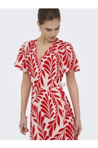 ONLY ONLCALI LIFE S/S WRAP DRESS WVN NOO: poppy red/leaf
