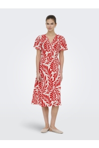 ONLY ONLCALI LIFE S/S WRAP DRESS WVN NOO: poppy red/leaf