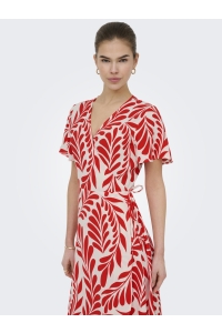 ONLY ONLCALI LIFE S/S WRAP DRESS WVN NOO: poppy red/leaf