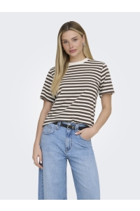 ONLY ONLLIVINA S/S STRIPE TEE JRS NOOS cloud dancer/chocolate martini