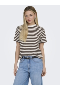 ONLY ONLLIVINA S/S STRIPE TEE JRS NOOS cloud dancer/chocolate martini