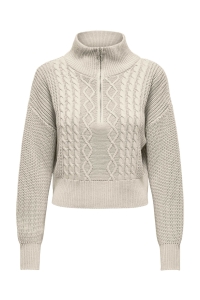 ONLY ONLDORITTA LS CABLE ZIP HIG NECK KN: pumice stone