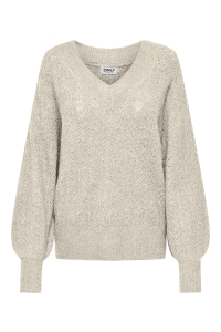 ONLY ONLLUCILLA LS GLITTER V-NECK KNT birch/gold glitter
