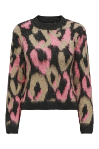 ONLY ONLWILD L/S JQ O-NECK KNT pirate black/salmon rose + curry