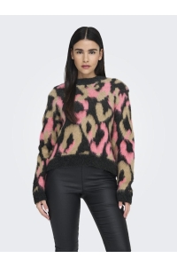 ONLY ONLWILD L/S JQ O-NECK KNT pirate black/salmon rose + curry