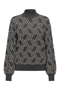 ONLY ONLANNY LS JQ O-NECK KNT dark grey melange/whitecap gray