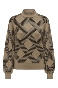 ONLY ONLANNY LS JQ O-NECK KNT cocoa cr*me/black weave