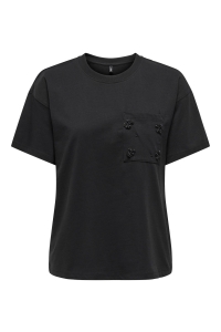 ONLY ONLPOSH LIFE S/S BLING POCKET TOP B: black/black pearl flowers pocket