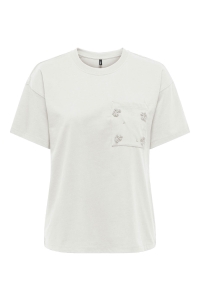 ONLY ONLPOSH LIFE S/S BLING POCKET TOP B: cloud dancer/cloud dancer pearl