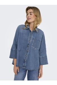 ONLY ONLGRACE 3/4 SL STUD DNM SHIRT GUA medium blue denim
